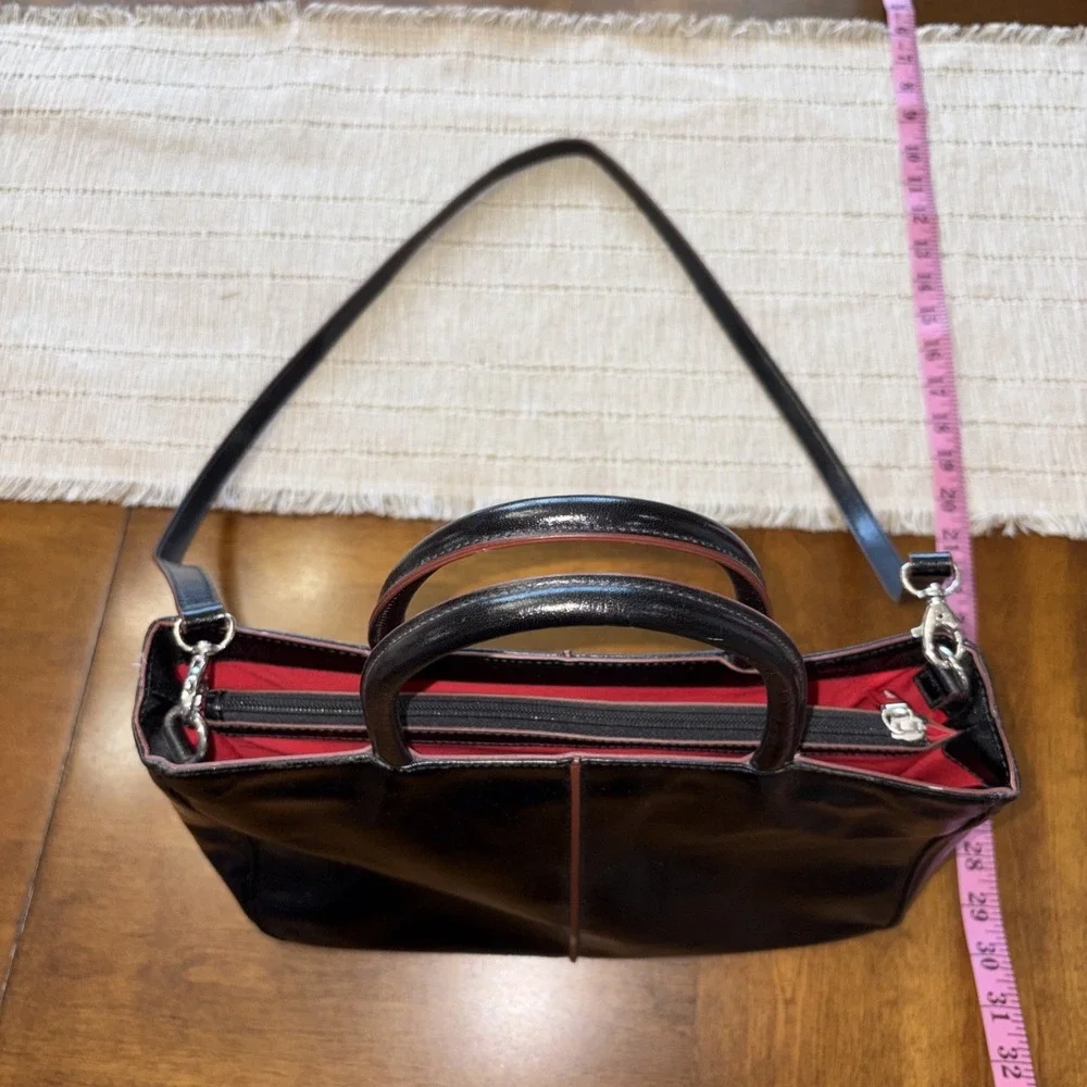 HOBO THE ORIGINAL Black/Brown Double Top Handle Leather Tote Handbag! Purse, Bag